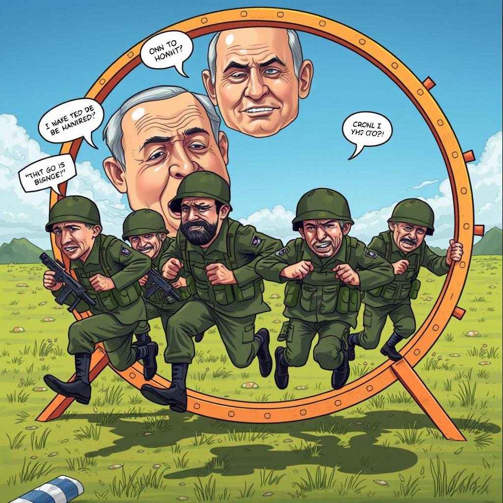 Exhausted Soldiers on a Giant Hamster Wheel