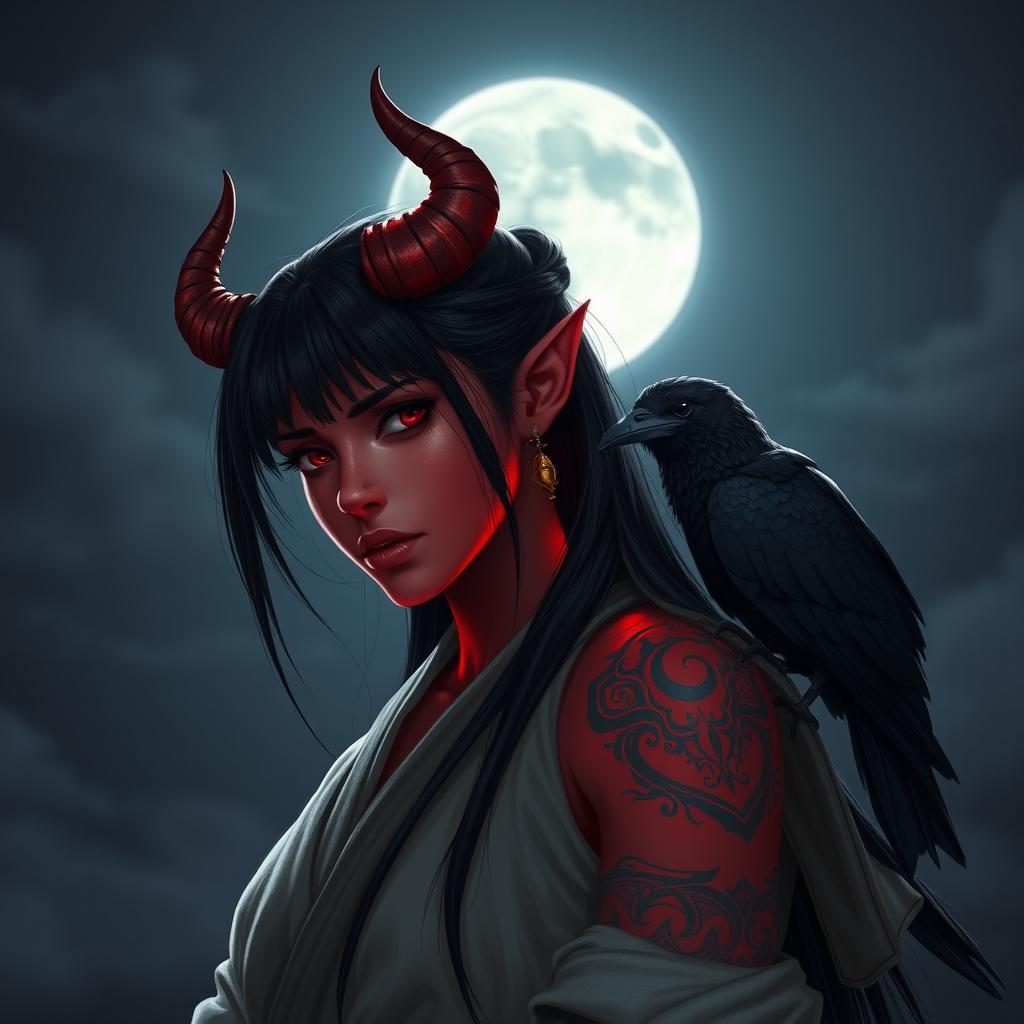 Radiant Latina Tiefling Monk Under the Rising Moon