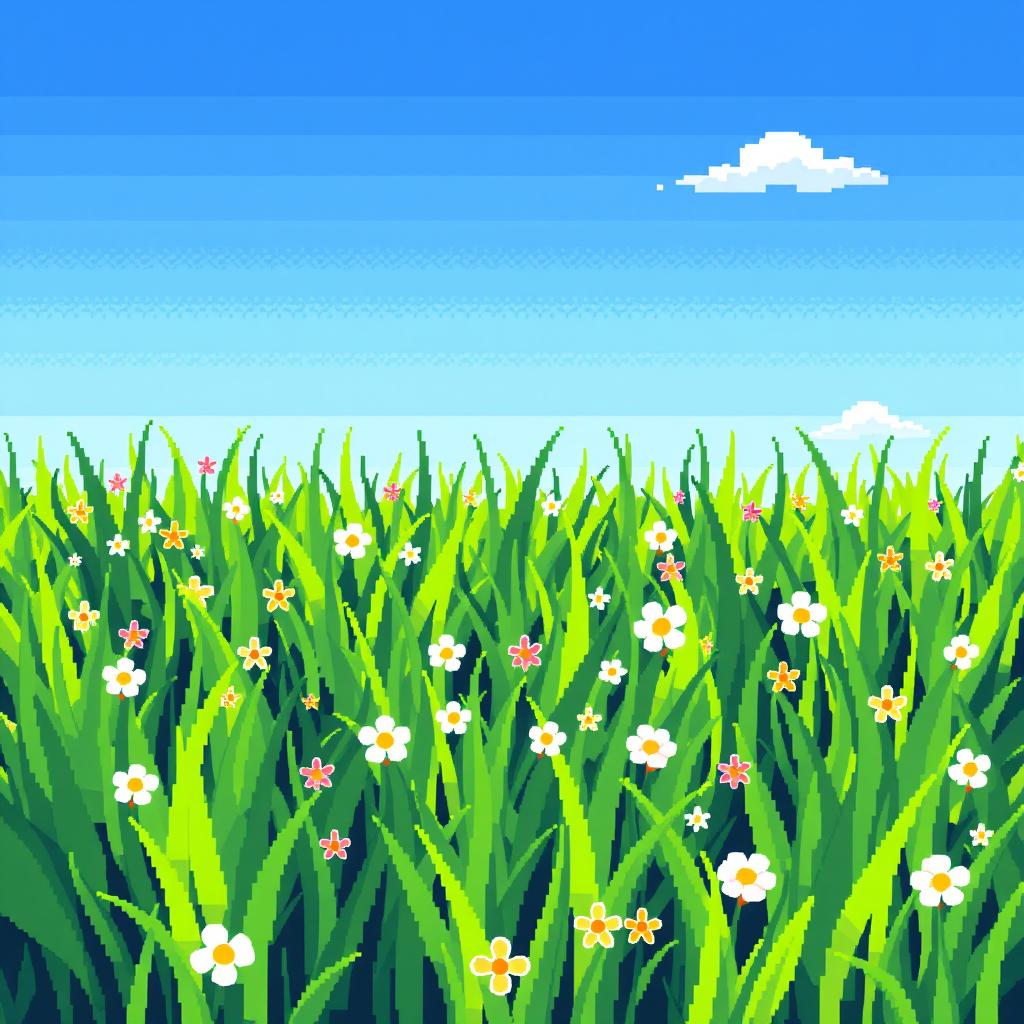 Whimsical Pixelated Grass Field