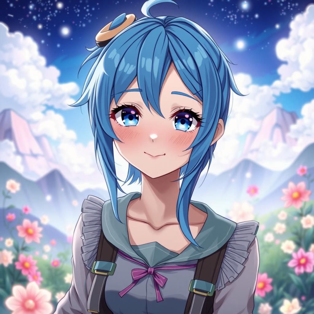 Enchanting Anime Woman with Blue Hair