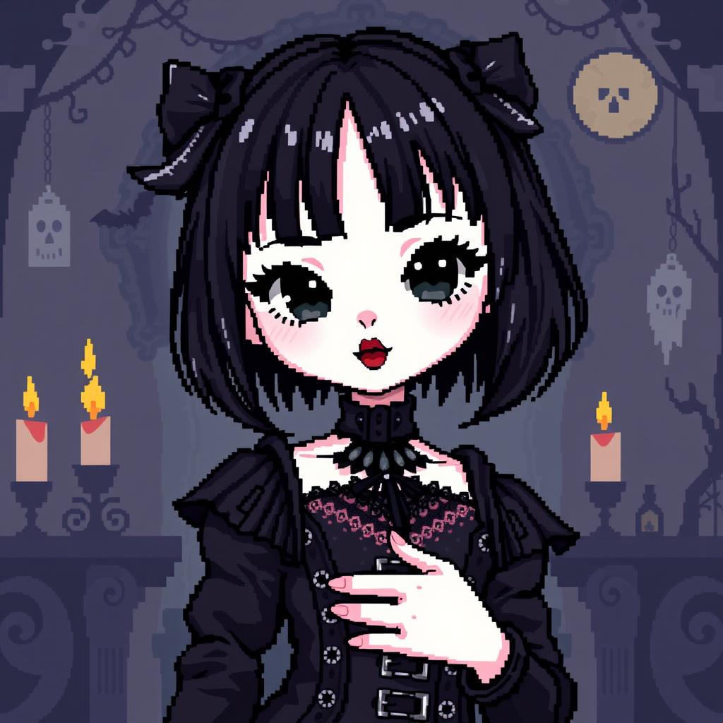 Cute Gothic Girl in Pixel Art Style