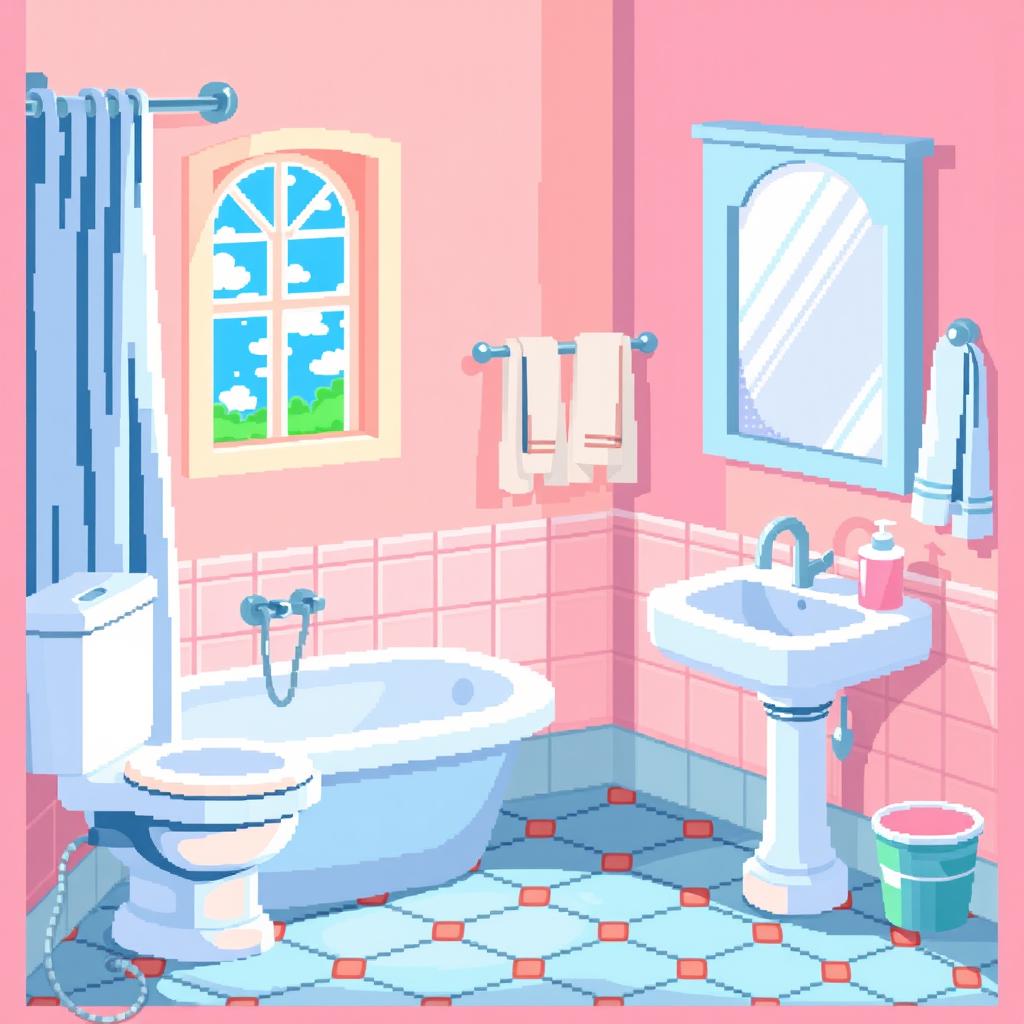 Colorful 2D Pixel Art Bathroom Scene