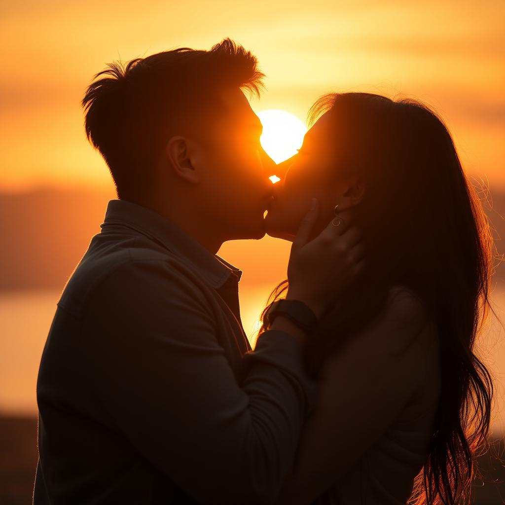 Passionate Embrace: Asian Lovers Under Solar Light
