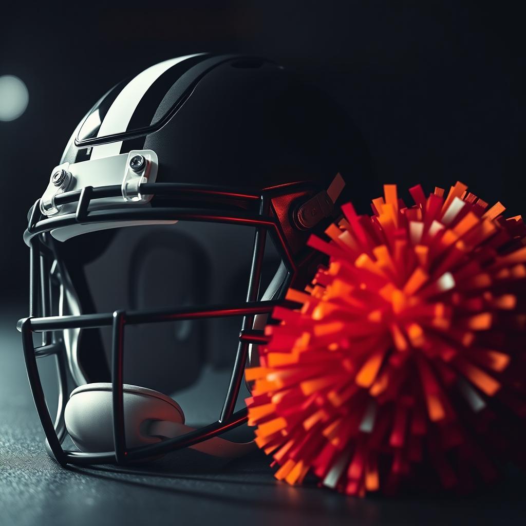 Shiny Modern Football Helmet & Cheer Pom Pom