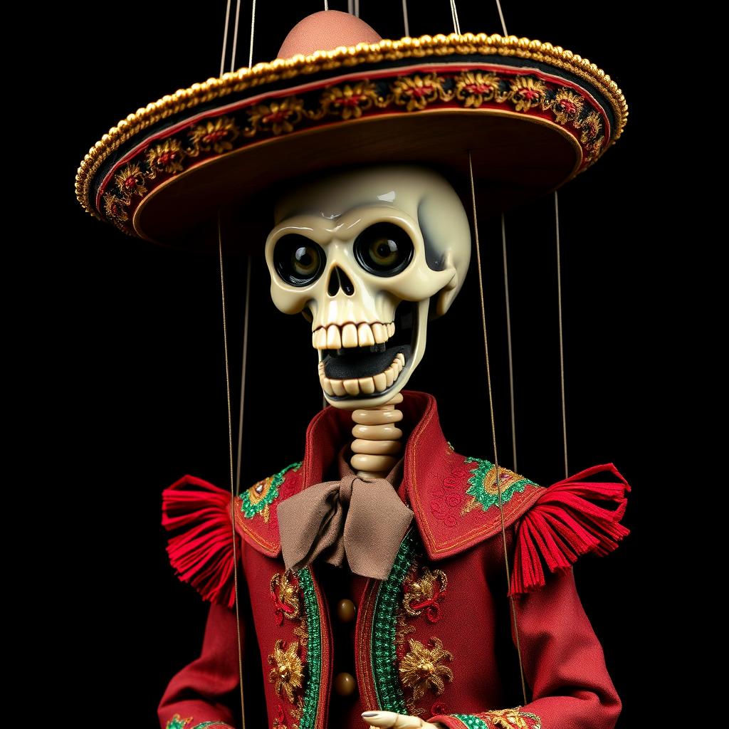Skeletal Mariachi Marionette Puppet
