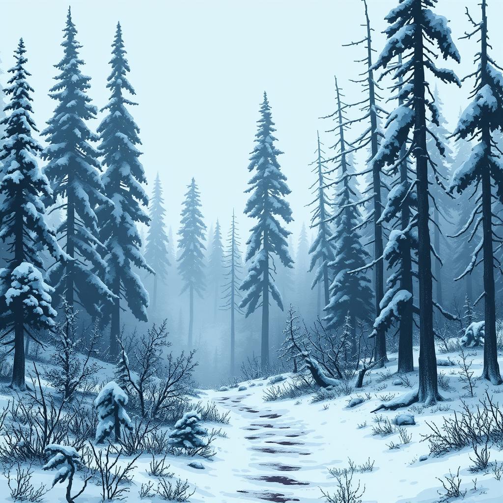 Enchanting Dark Forest in Snow