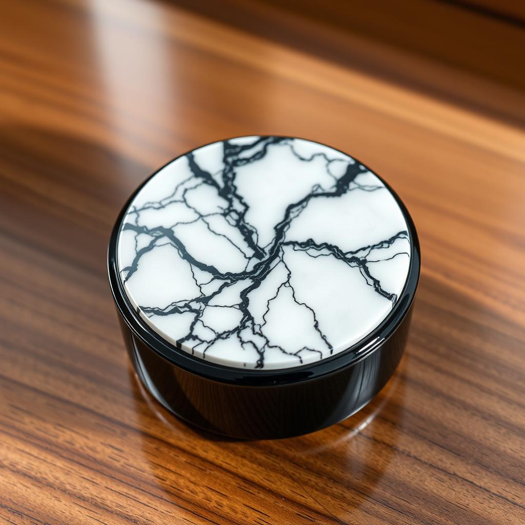 Elegant Black Ceramic Watch Case with White Marble Top