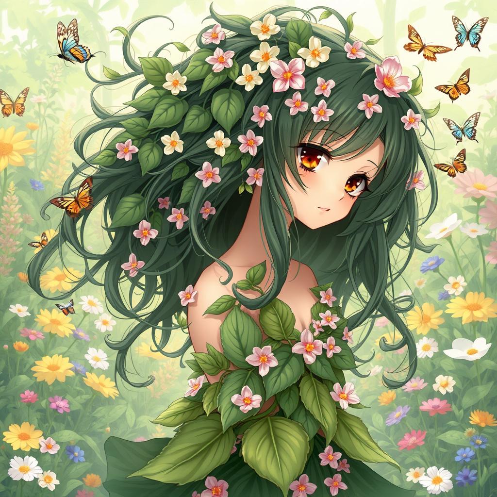 Enchanting Plant-Themed Anime Girl Illustration