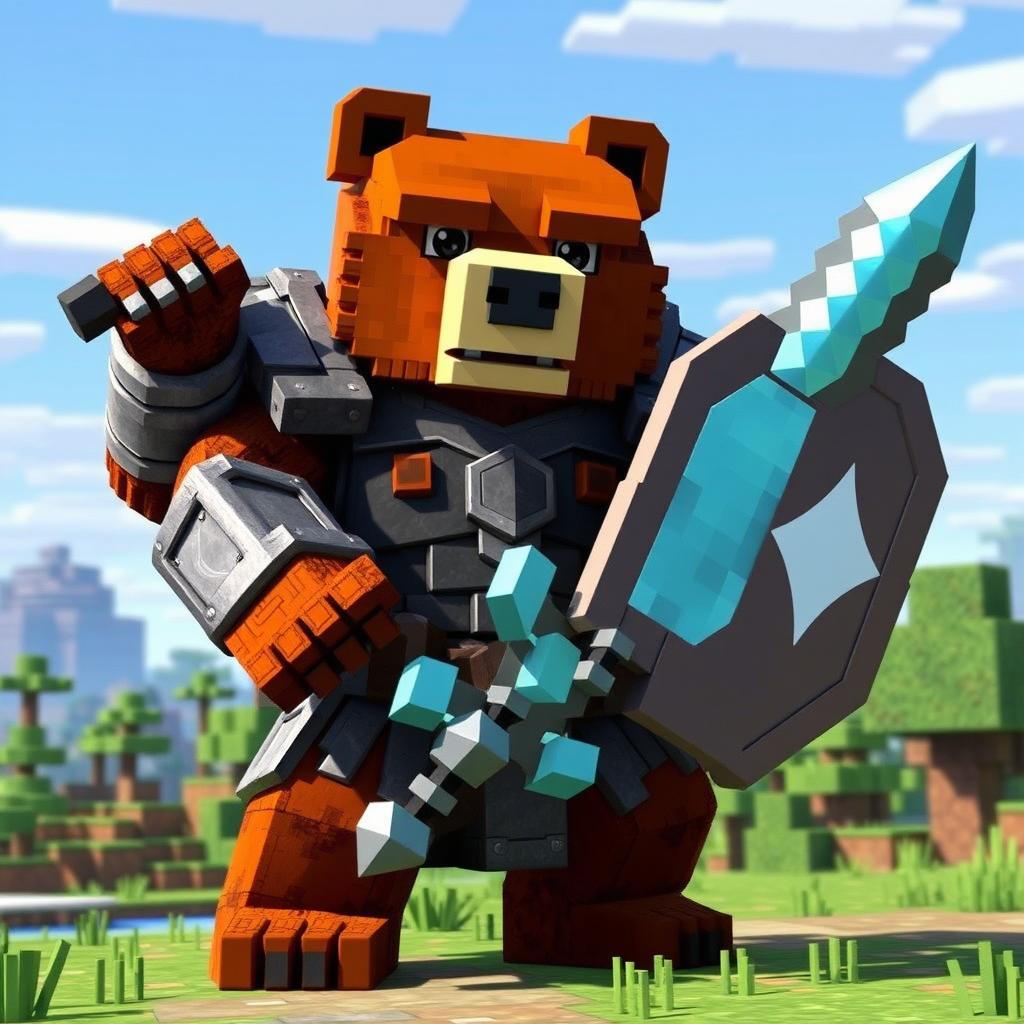 Epic Brown Bear: Minecraft Style Warrior