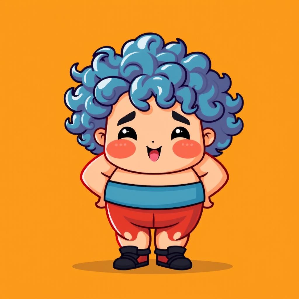 Chubby Curly-Haired Character in Vibrant Pixel Art