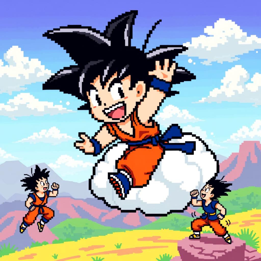 Playful Goku in Pixel Paradise