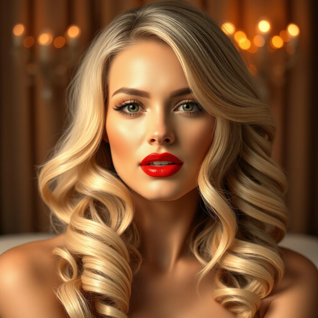 Captivating Blonde with Seductive Red Lips