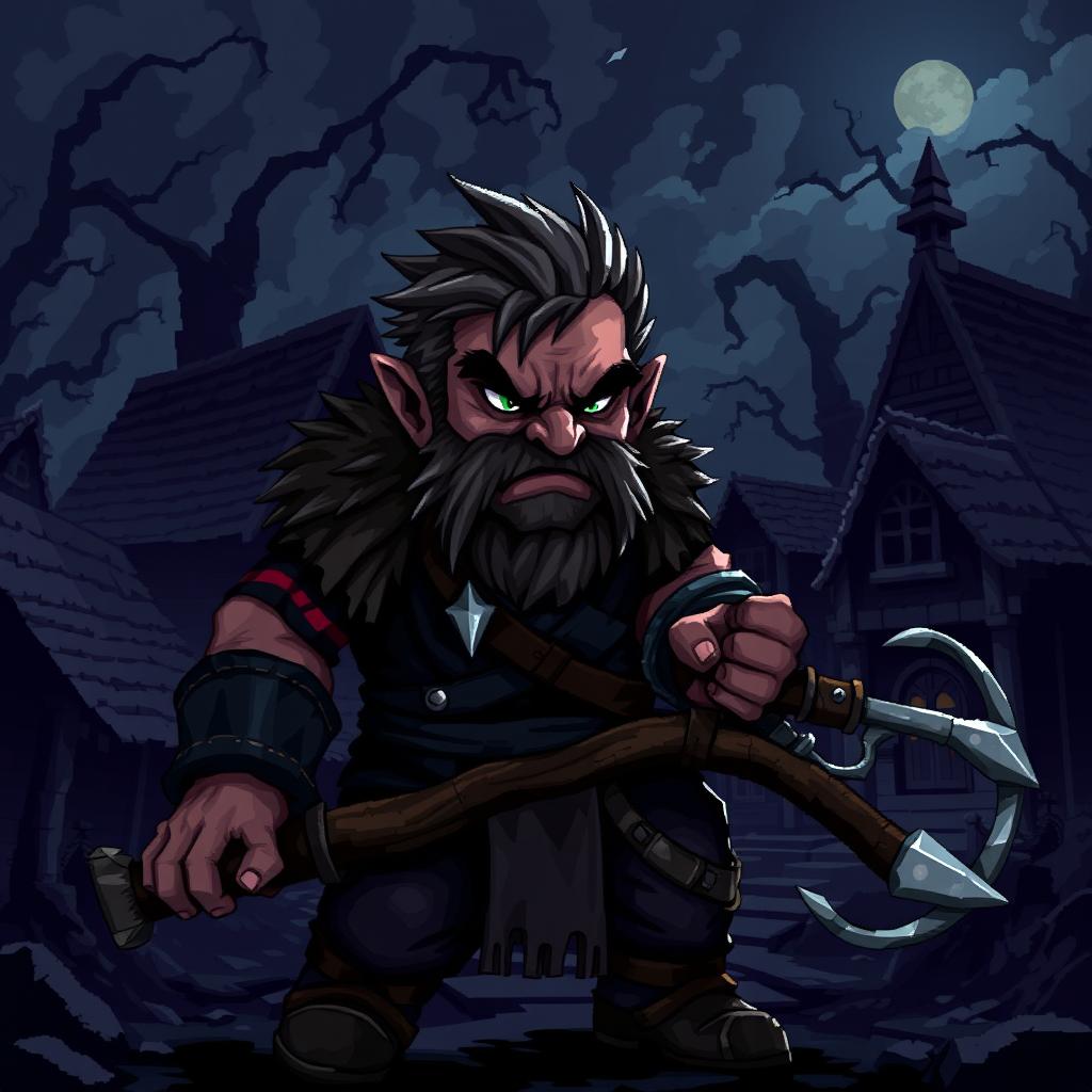 Aggressive Villager in Dark Fantasy Pixel Art