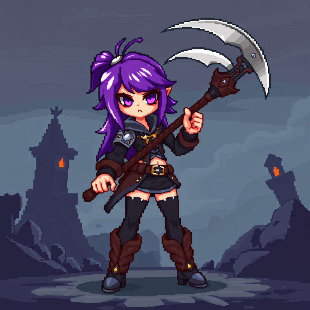 Pixel Art Cool Girl with Battle Scythe