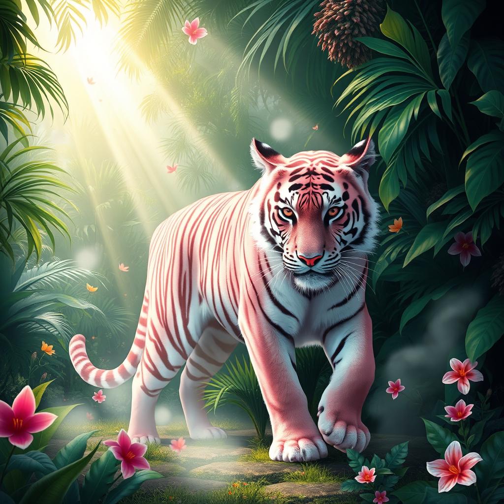 Misty Pink Tiger in Lush Rainforest