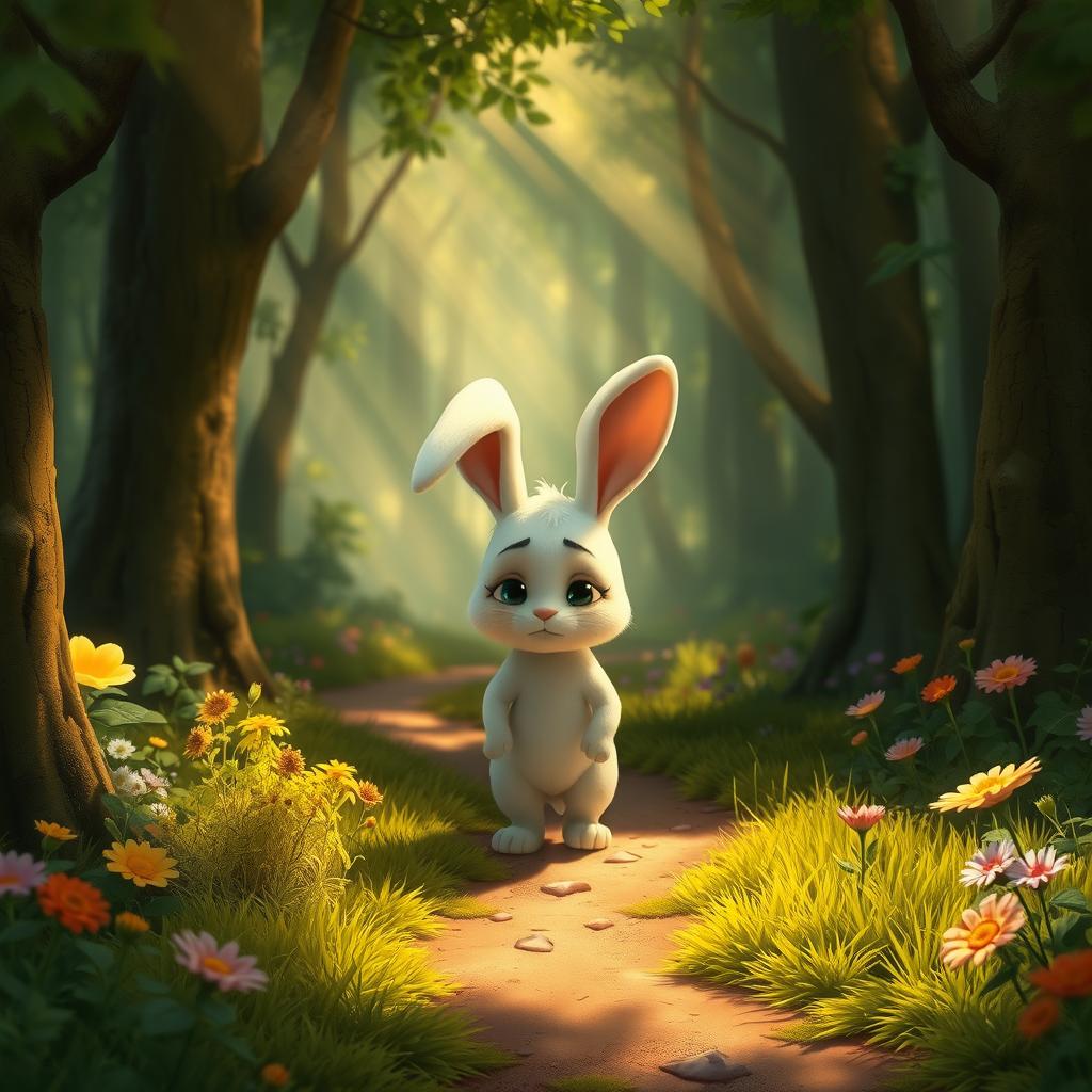 Sad Bunny in the Enchanting Forest