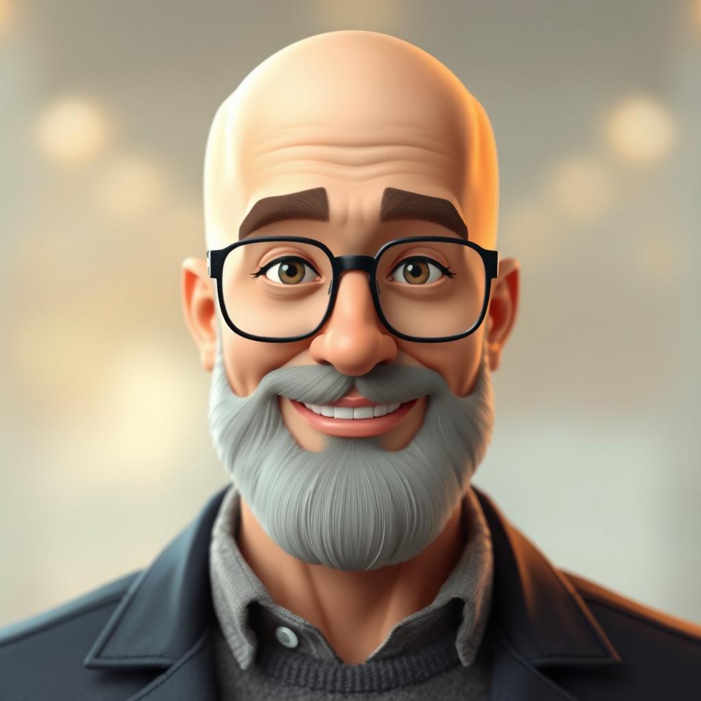Explore Unique 3D Characters: Bald Bearded Man with Glasses