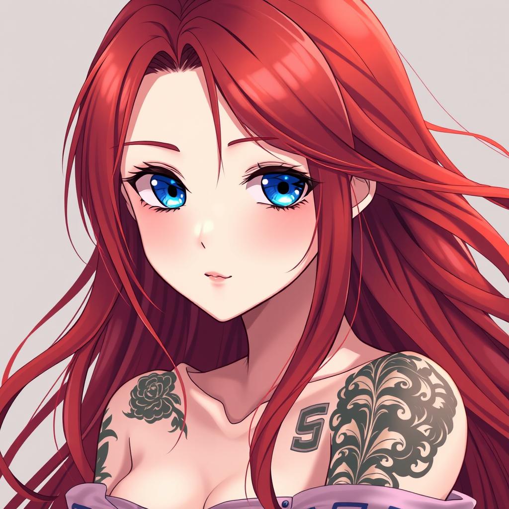 Enchanting Anime Beauty with Flowing Red Hair