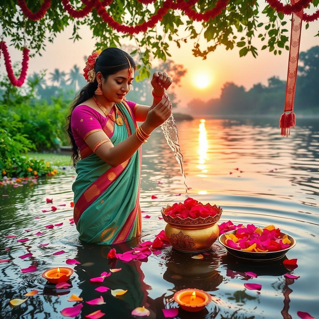 Immerse in Colors: Traditional Indian Bathing Ritual by the River