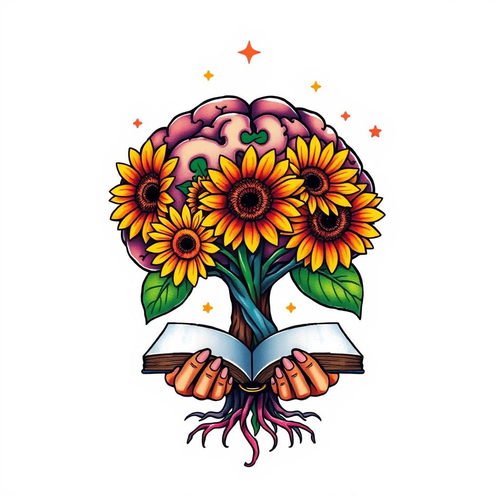 Vibrant Brain-Tree Tattoo Design