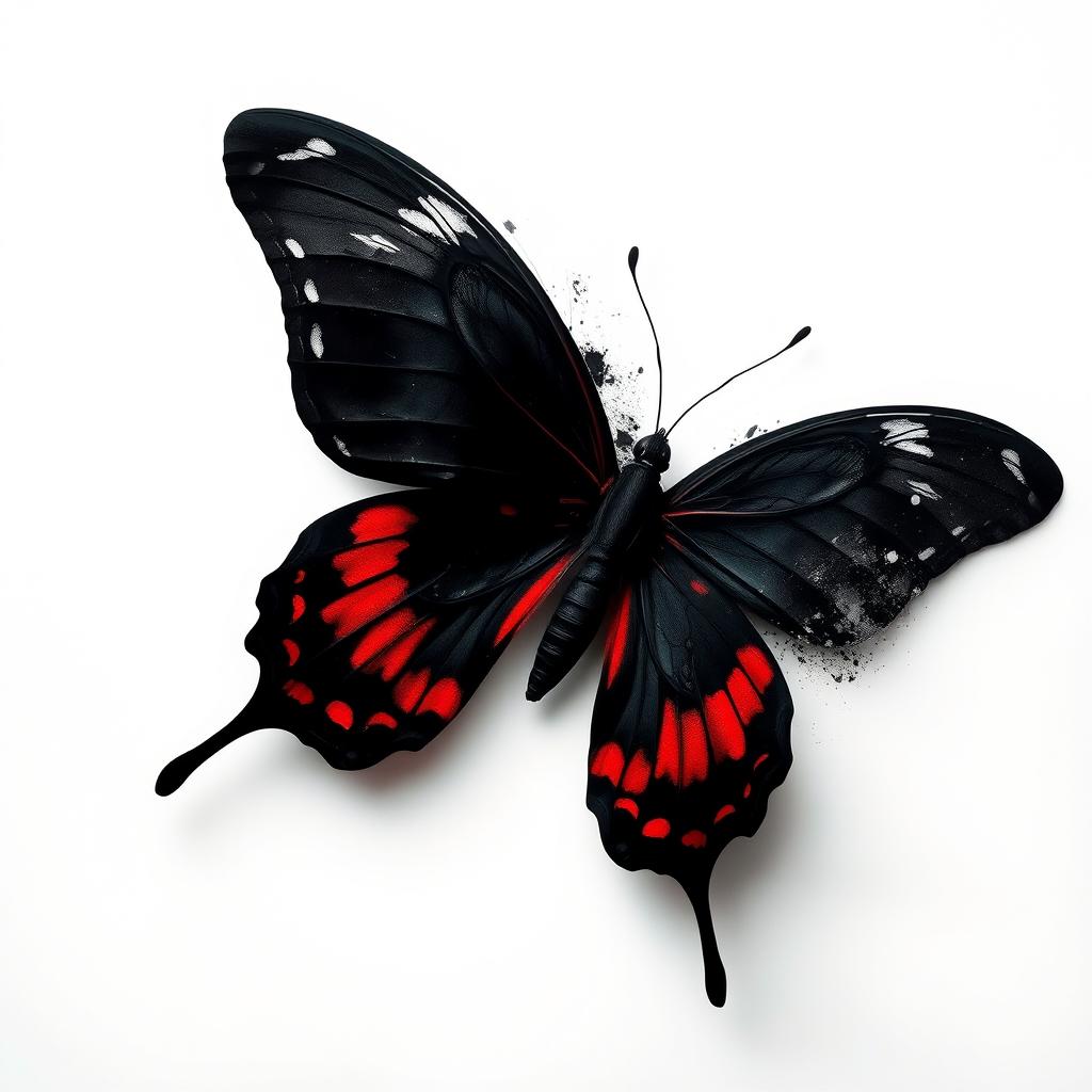Mystical Black Butterfly with Red Accents