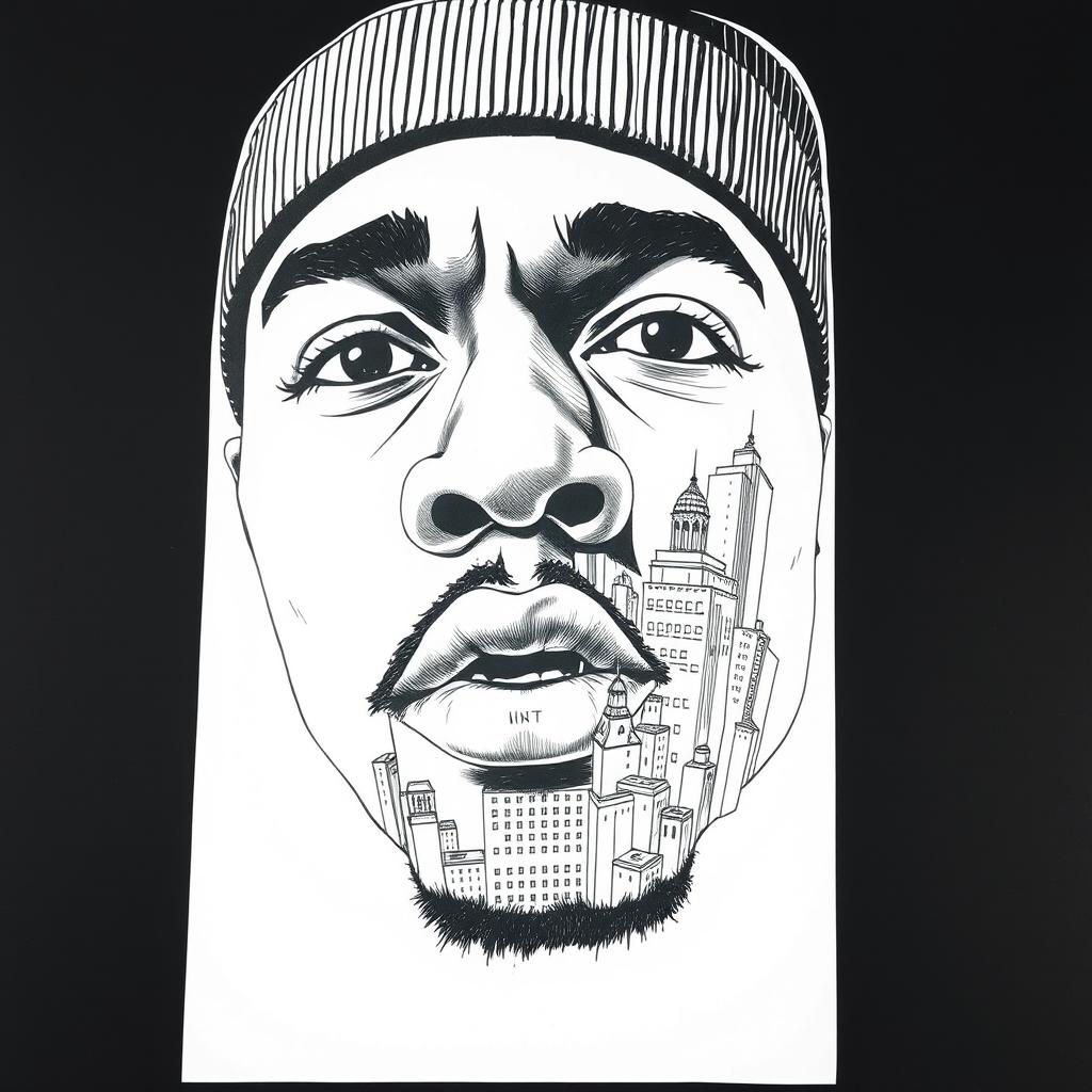 Urban Flow: Rappers Face Made of City Sketches