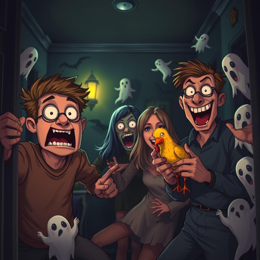 Laughs & Screams: Quirky Friends in a Spooky House