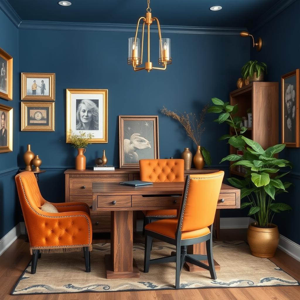Inspire Your Workspace: Rustic Blue and Gold Office Design