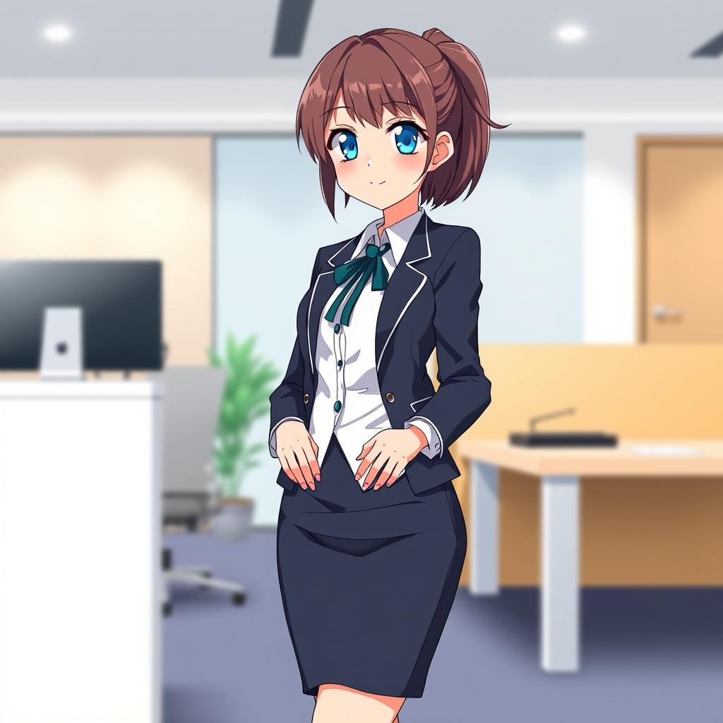 Stylish Anime Office Girl with Striking Blue Eyes