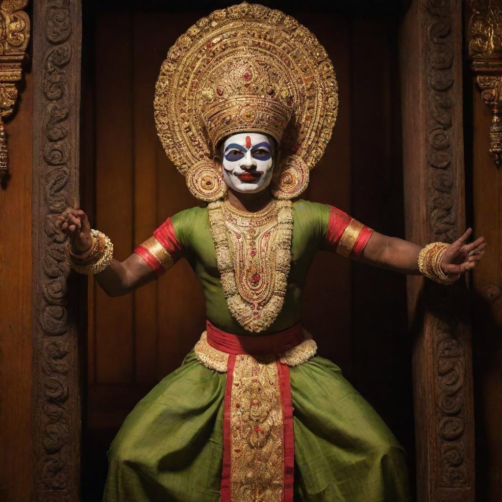 Kathakali Dancer in Vibrant Traditional Costumes