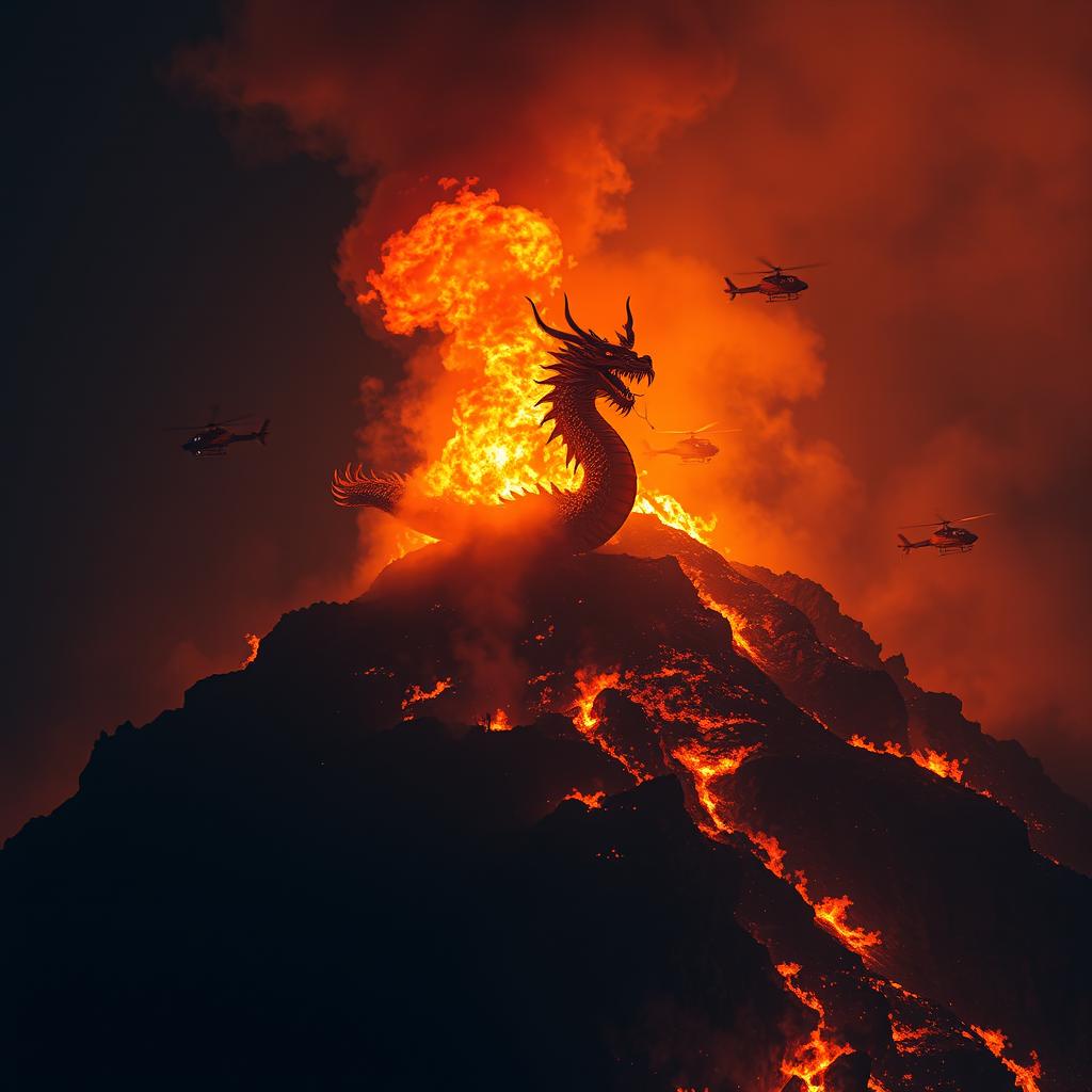 Mystical Chinese Dragon Amidst Raging Fire
