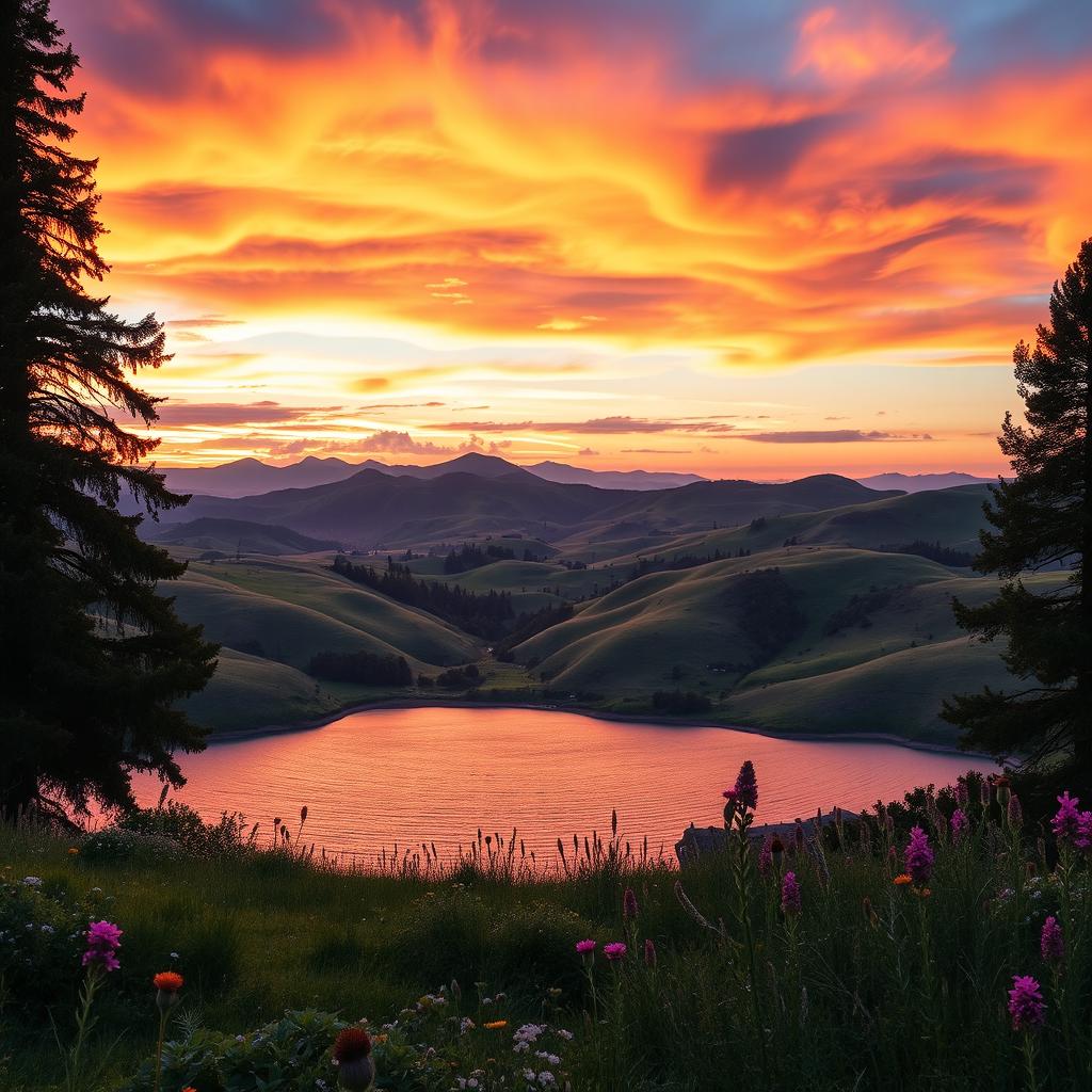 Breathtaking Sunset Over Rolling Hills