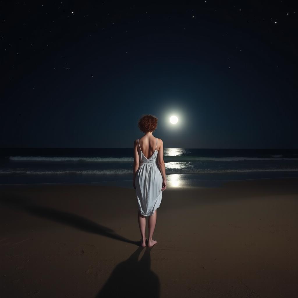 Embrace the Serenity: Curly Redhead on the Beach