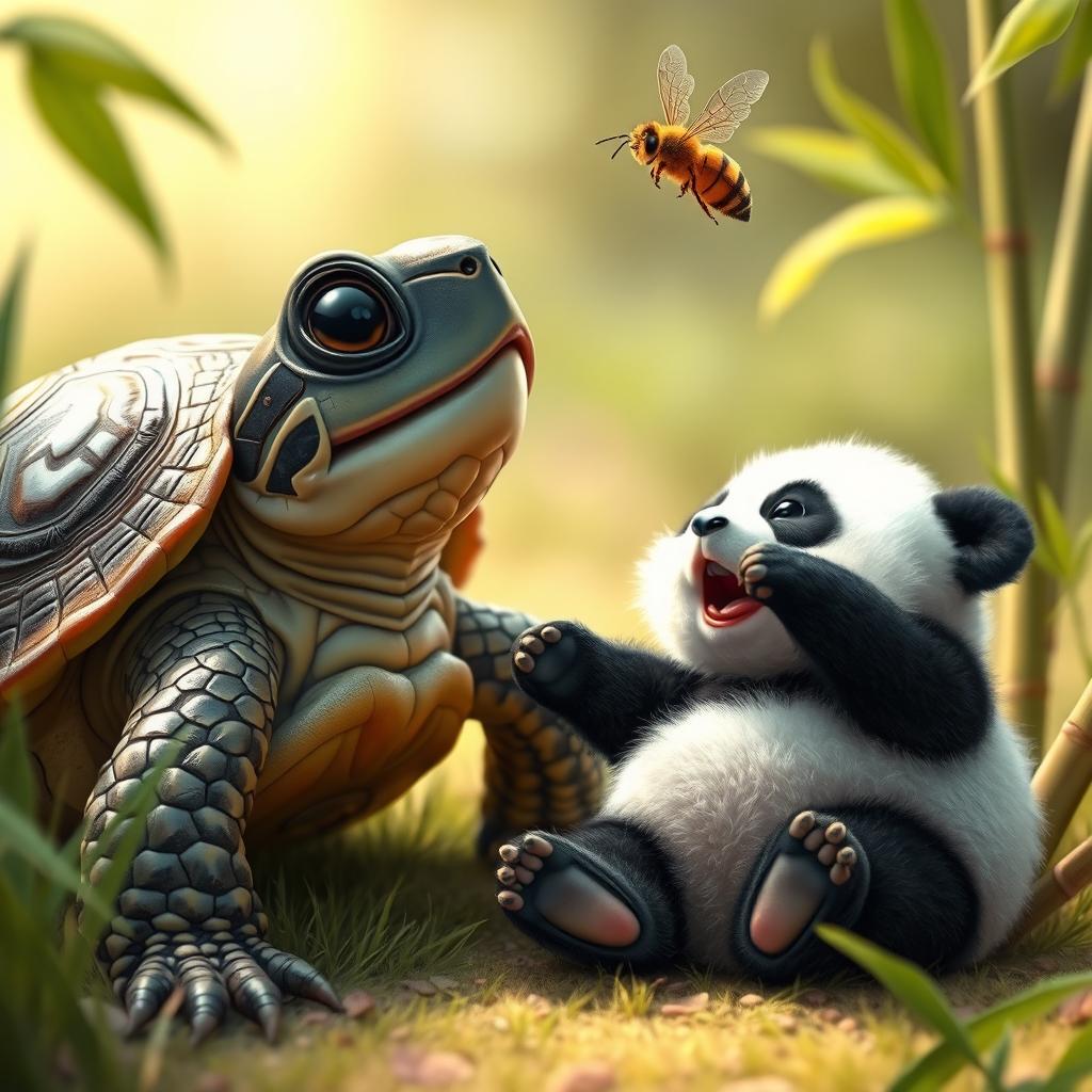 Curious Terrapin Meets Adorable Bee