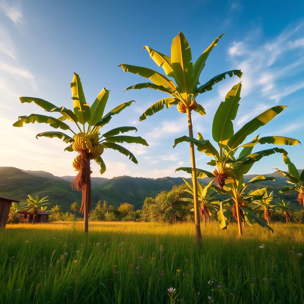 Serene Asian Banana Trees in a Vibrant Rural Field