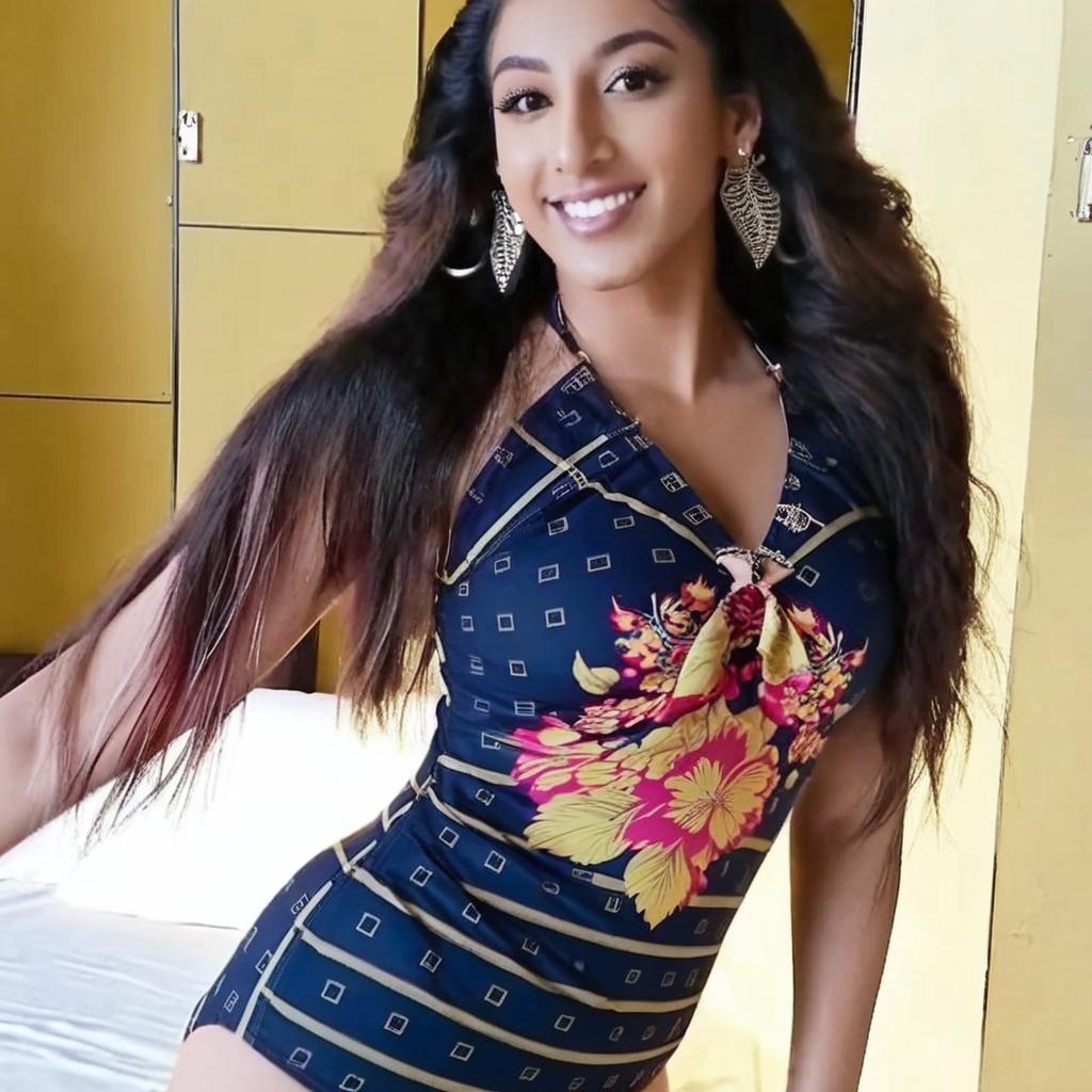 Confident Beauty: Brunette in Blue Leotard