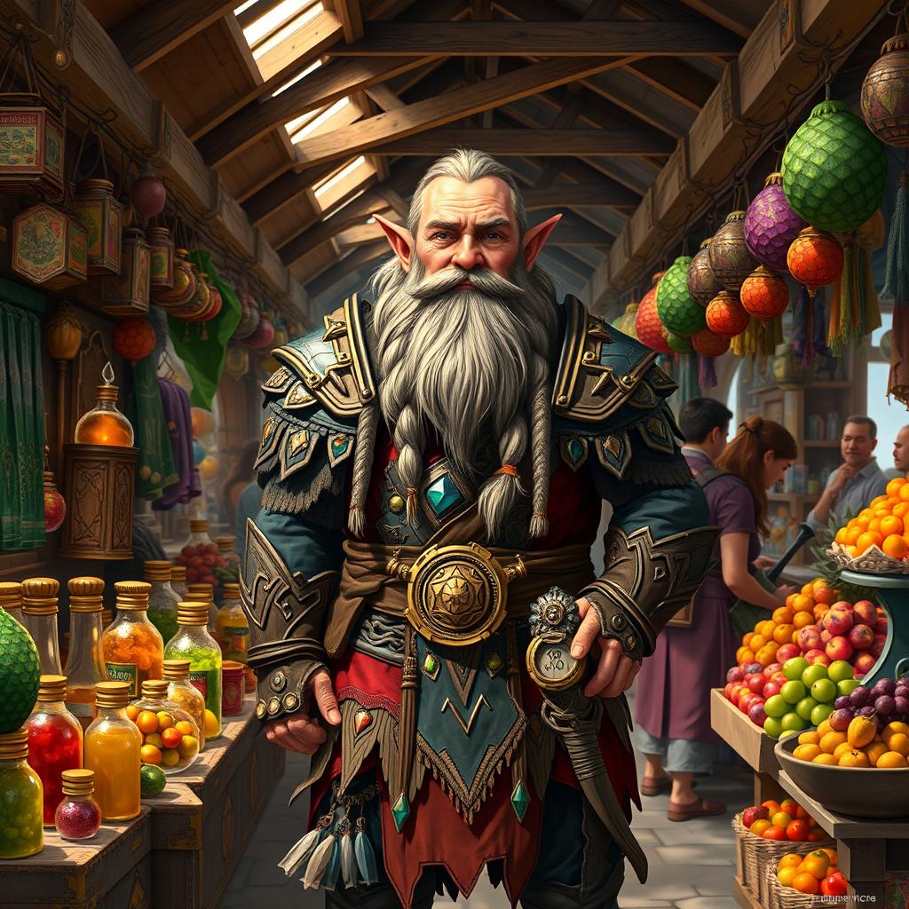 Proud Merchant Dwarf at the Bustling Market