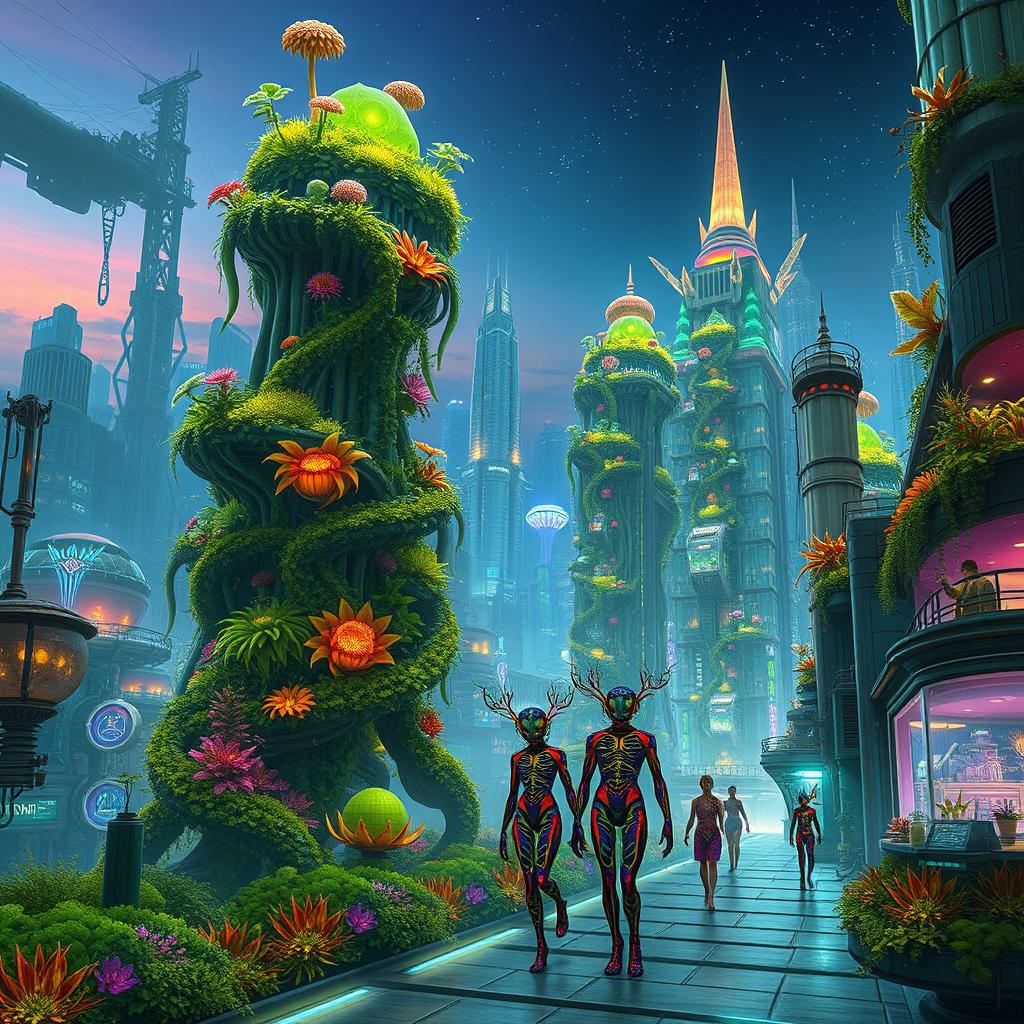 Explore the Vibrant Biopunk Cityscape