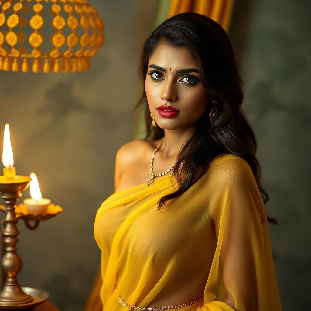 Enchanting Beauty in Yellow Chiffon Saree
