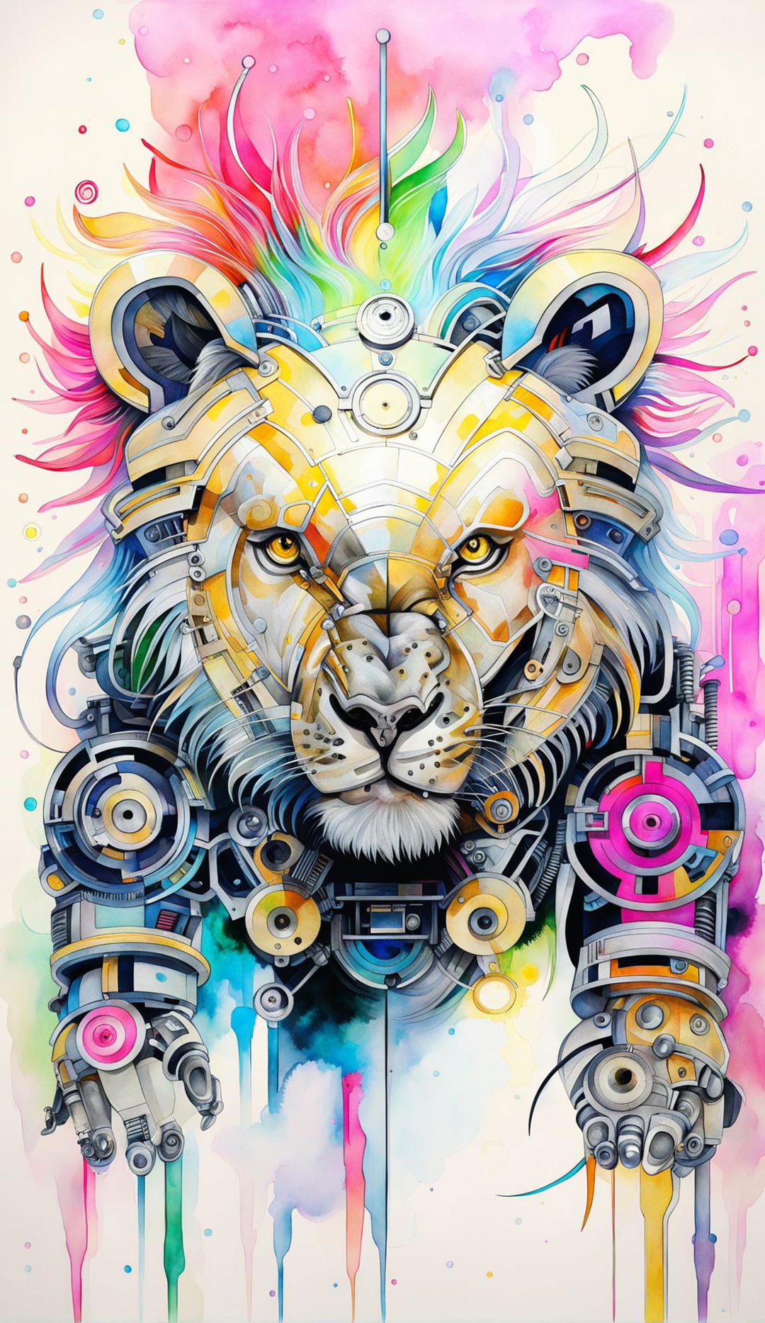 Mecha Lion: Watercolor Wonder