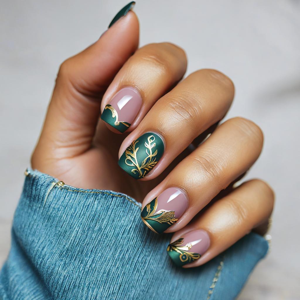 Glamourous Teal and Green Nails