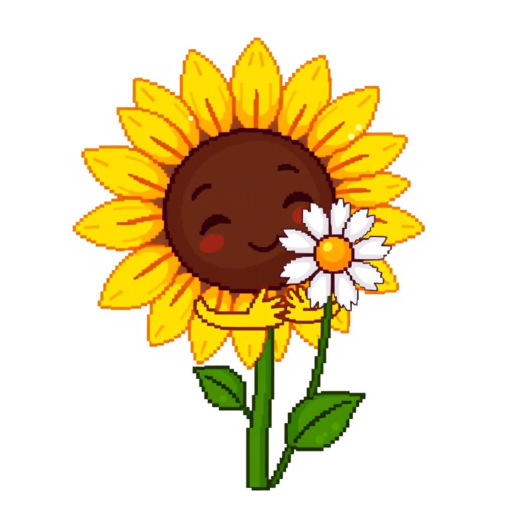 Pixel Art Love: Sunflower & Daisy Hand-in-Hand
