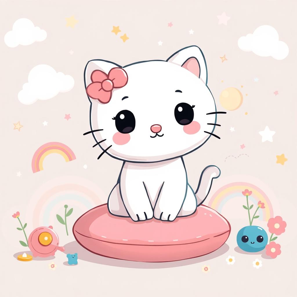 Adorable Cartoon Cat with Bow