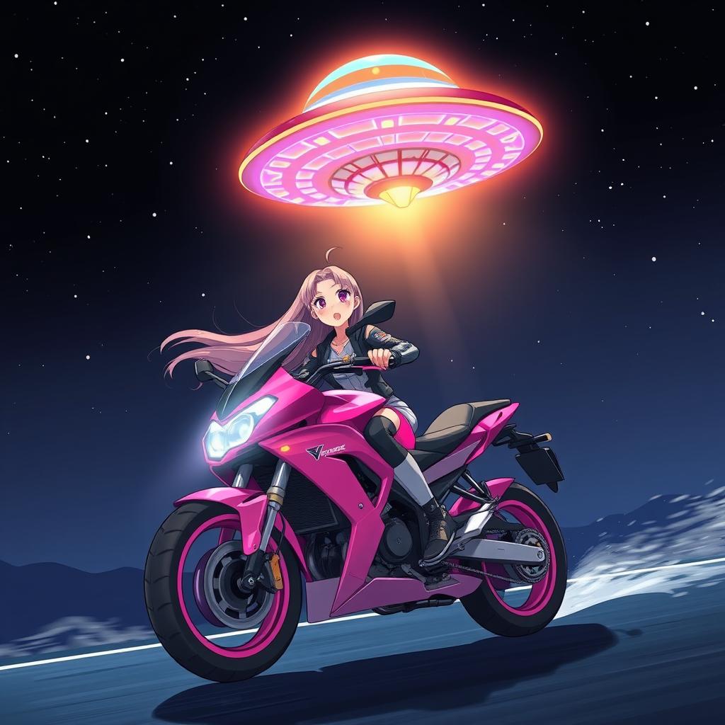 Night Rider: Anime Girl on a Pink Motorcycle