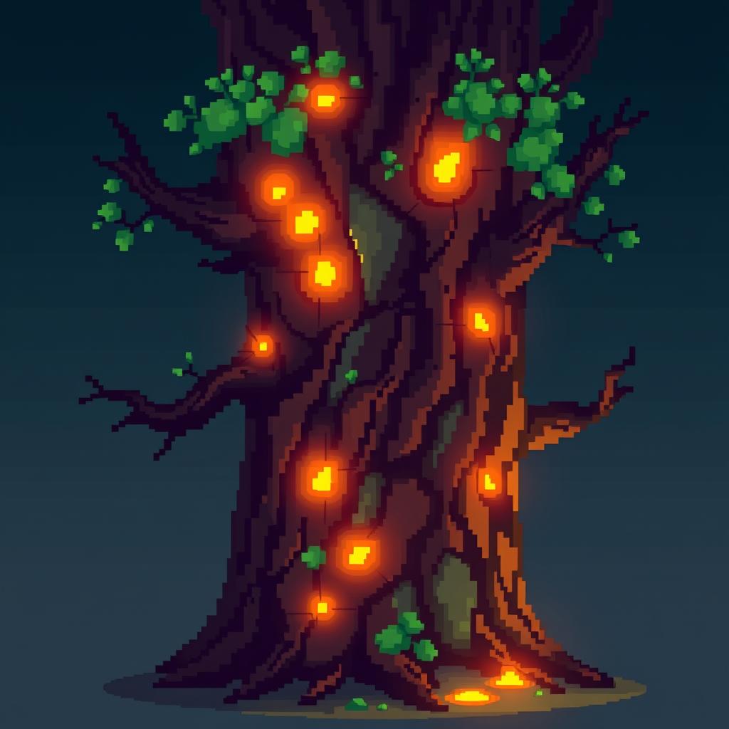Glowing Tree Trunk in Pixel Art: 64x64 Masterpiece