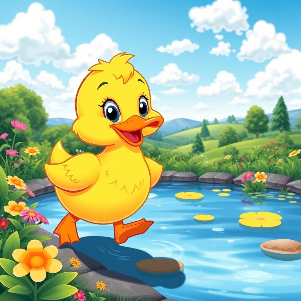 Waddling Happiness: Cartoon Duck by the Pond