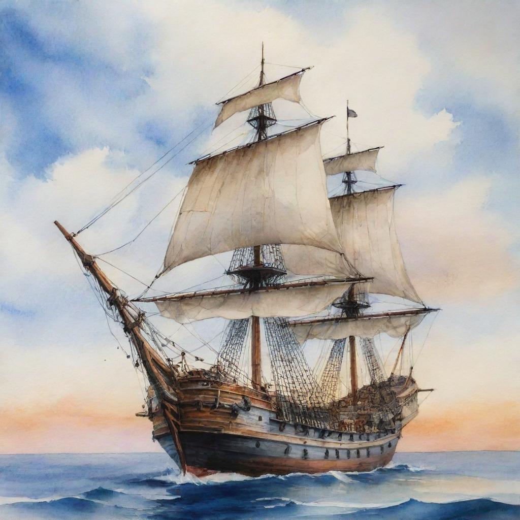 Spanish Galleon Battle at Stormy Sea