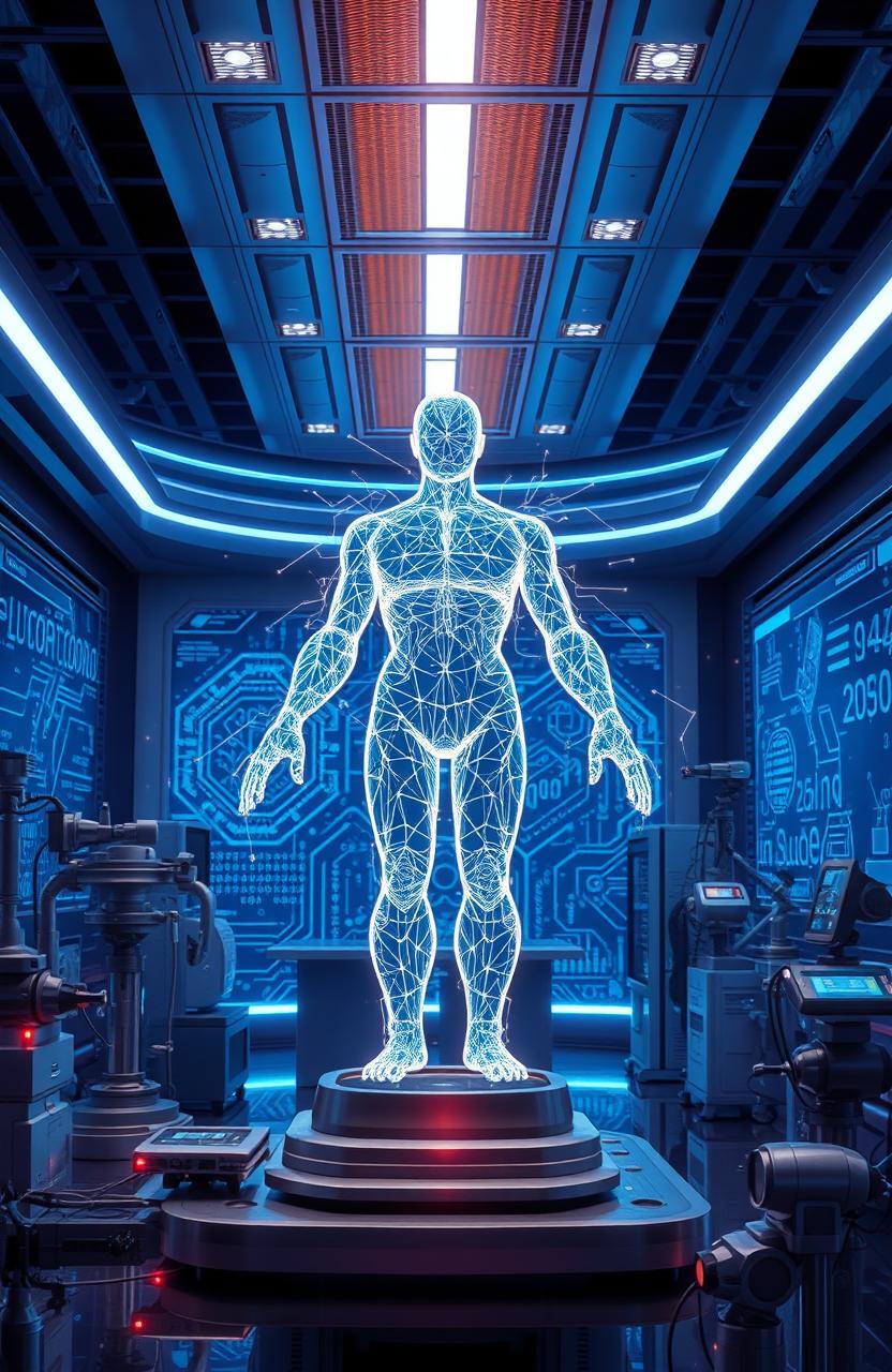 Futuristic AI Concept: Hologram in a Modern Lab