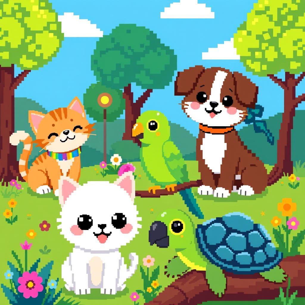 Adorable Animal Parade: A Vibrant Pixel Art Scene