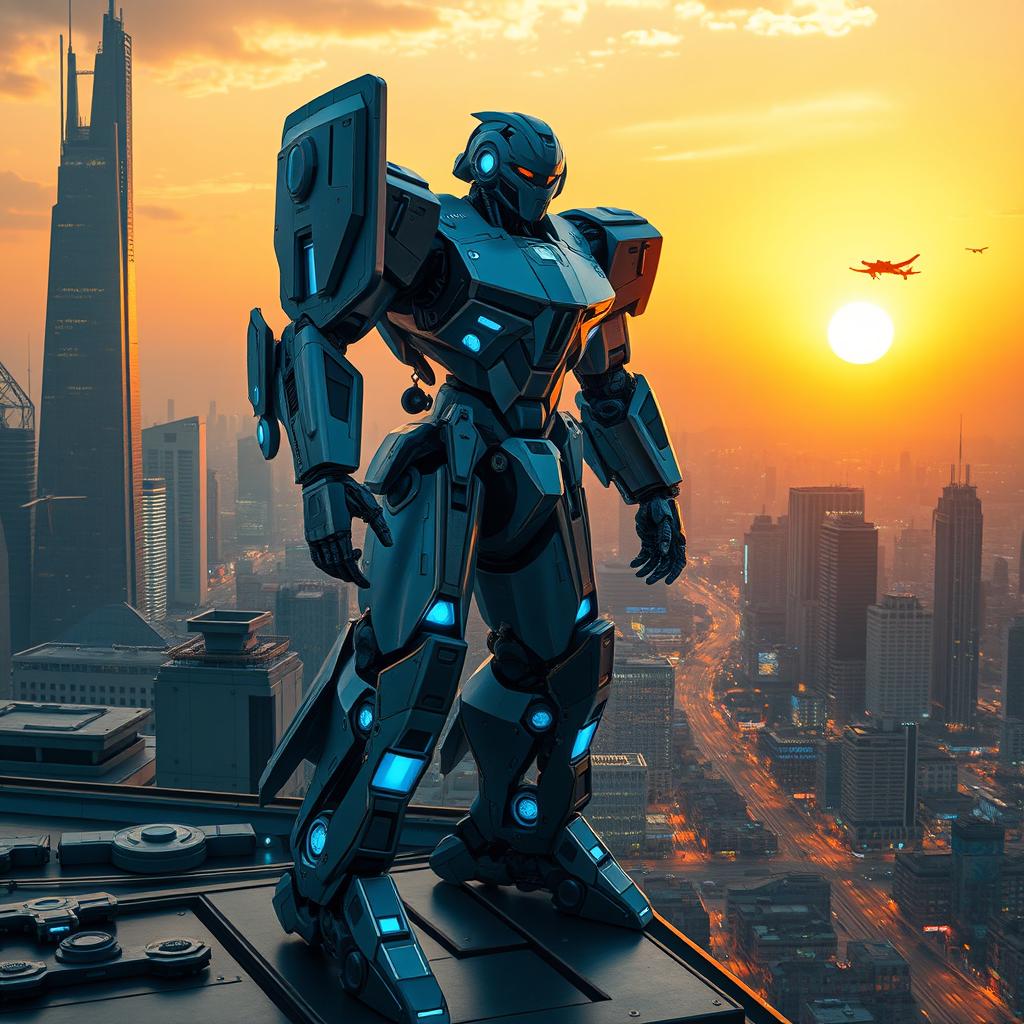 Guardian of Tomorrow: Colossal Robot in Futuristic City